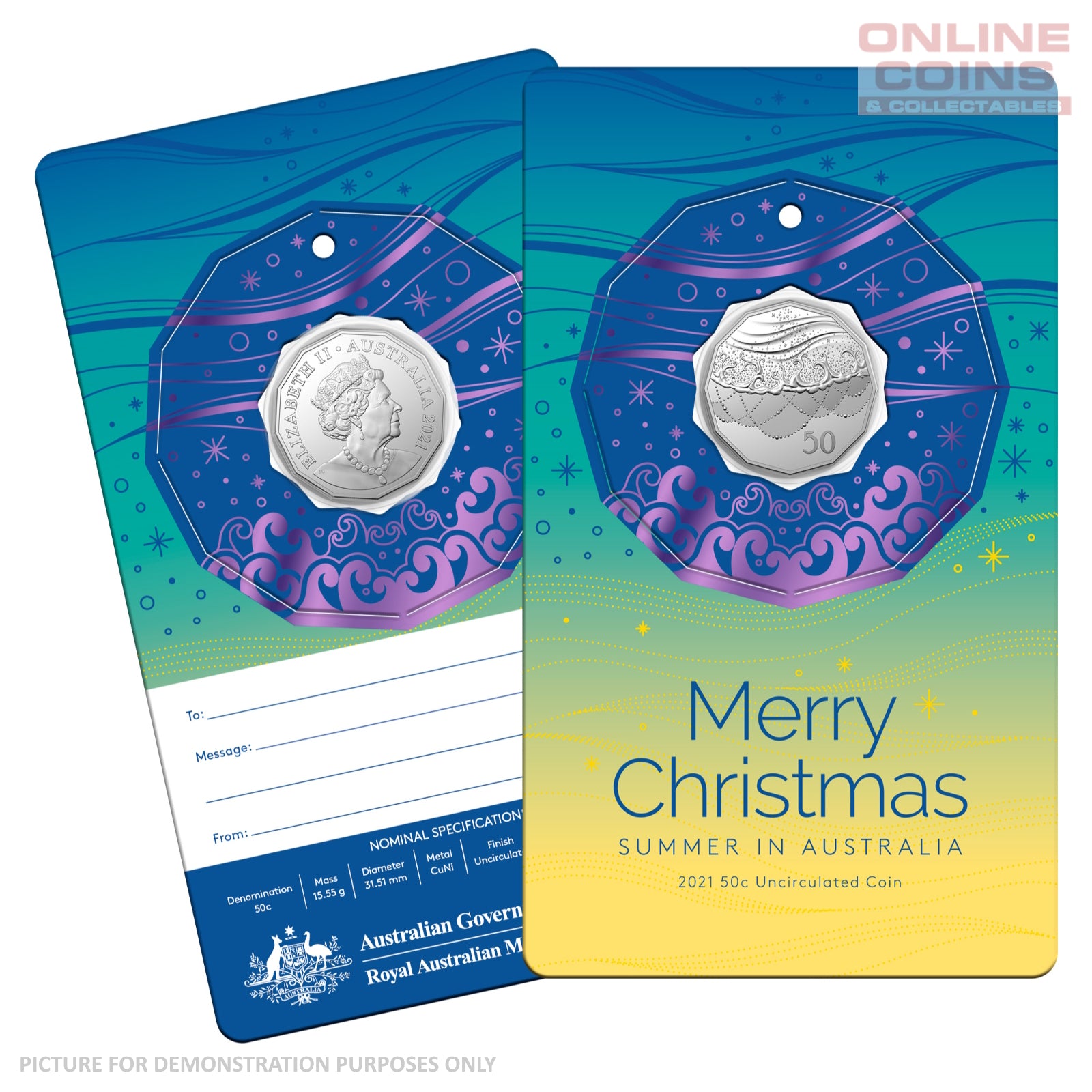 2021 50c CuNi Uncirculated Carded Coin - Christmas Decoration Purple